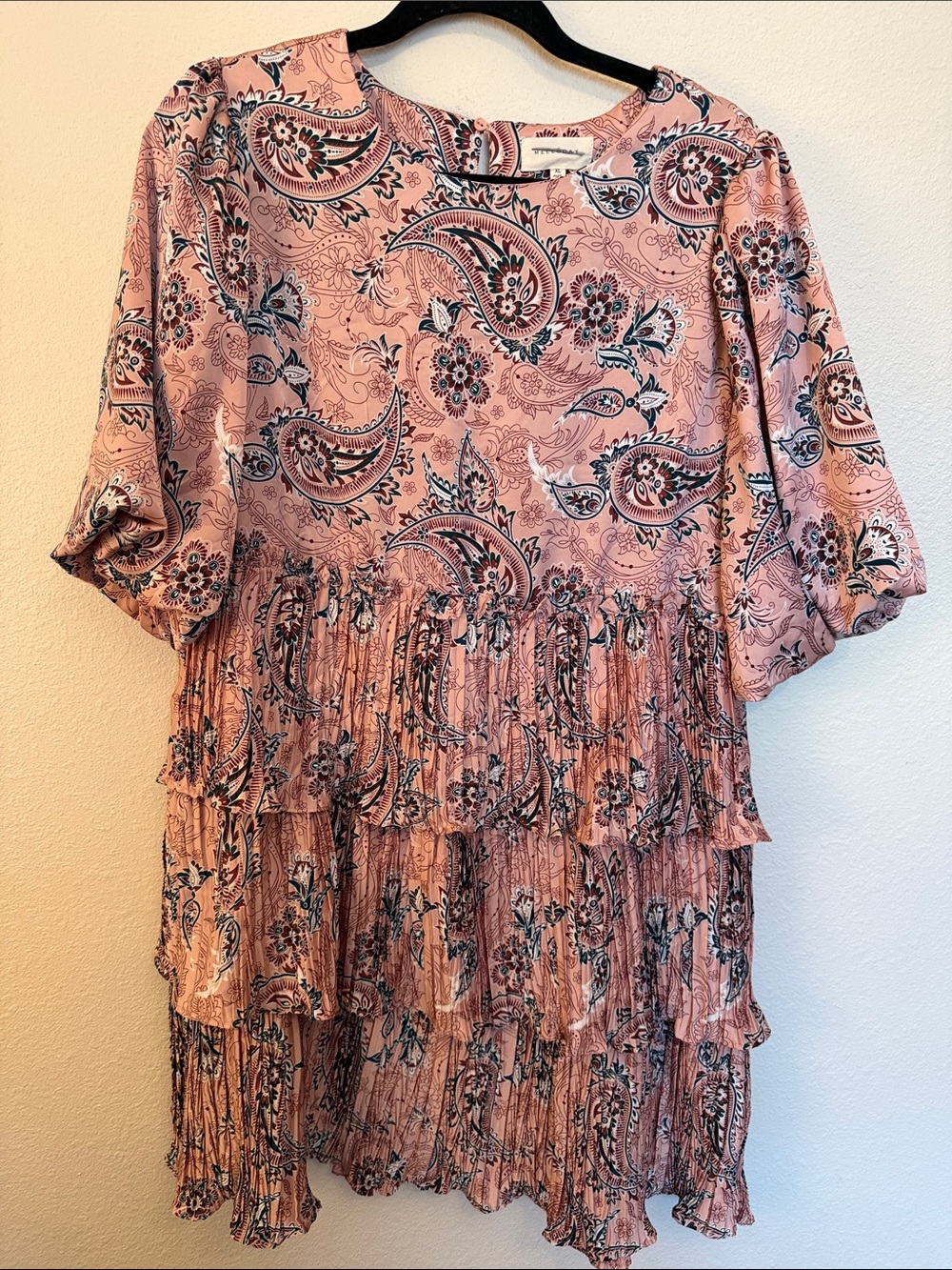 MELLODAY Pink Paisley Tiered Ruffle Mini Dress